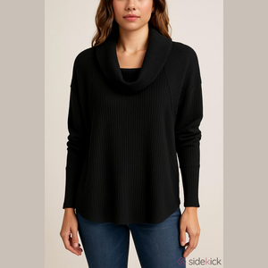 Black Ribbed Cowl Neck Sweater